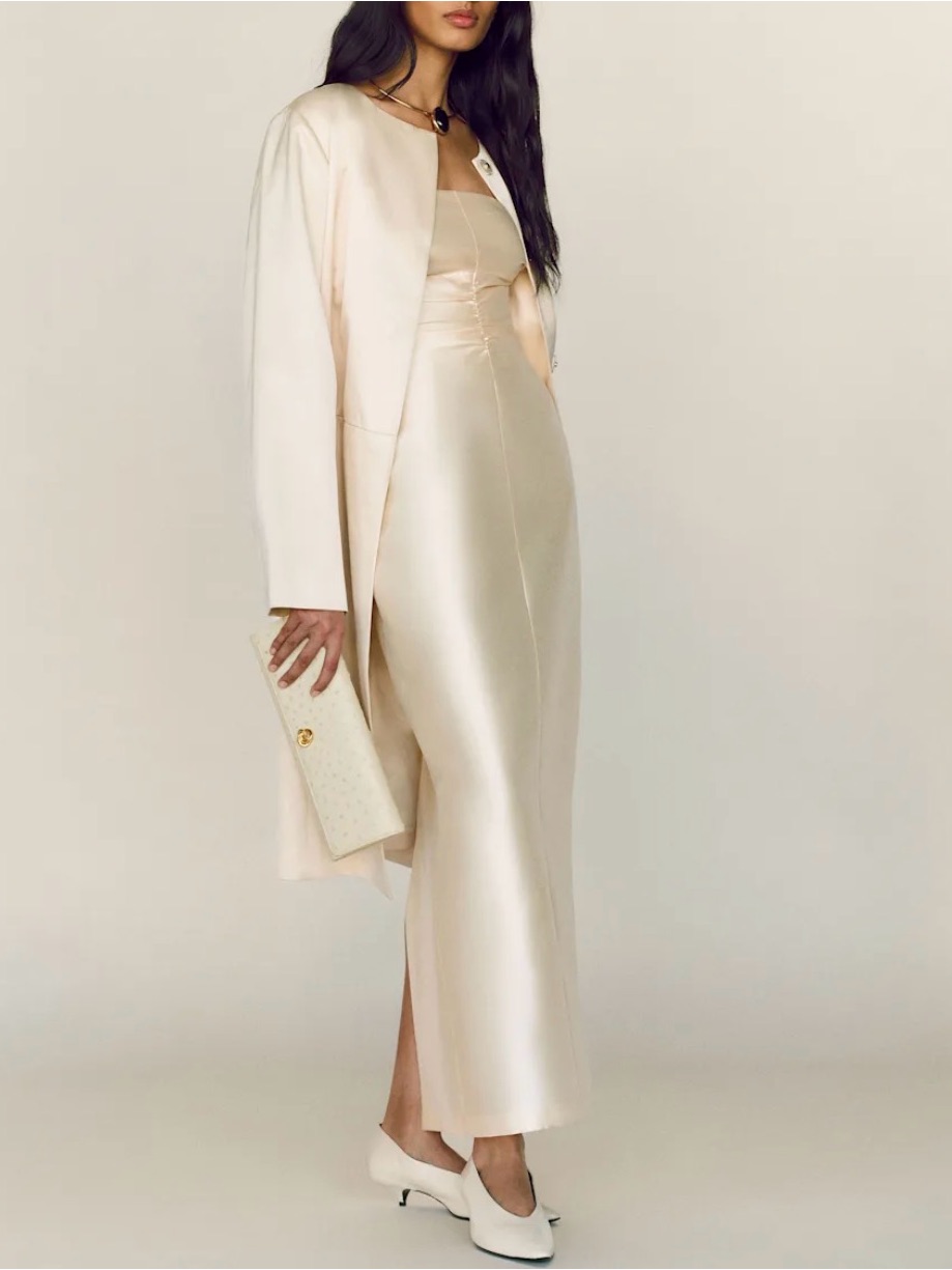 Reformation Cream Satin Midi Dress